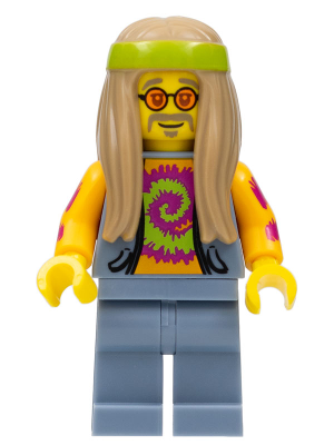 Lego, Minifigure, Flower Child, Dark Tan Long Hair, Orange Glasses and Tie Dye Shirt, COL305