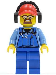 Lego, Minifigure, City, Cargo Worker - Overalls with Tools in Pocket Blue, Red Cap with Hole, Headphones, Safety Goggles, CTY0422