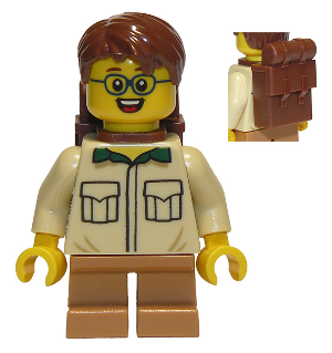 Lego, Minifigure, City, Town, Camper, Male Child, Tan Shirt, Medium Nougat Short Legs, Glasses, Backpack, CTY0915