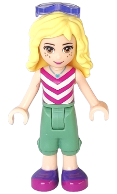 Lego, Minifigure, Friends, Friends Naya - Sand Green Cropped Trousers, Magenta and White V-Striped Top, Sunglasses, FRND168
