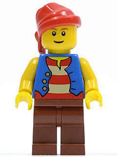 Lego, Minifigure, Pirates, Pirates II, Pirate- Blue Vest, Reddish Brown Legs, Red Bandana, Reddish Brown Eyebrows, PI137b