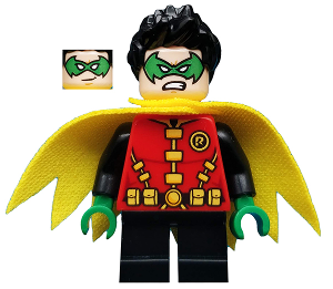 Lego, Minifigure, Super Heroes, Batman II, Robin - Green Mask and Hands, Black Short Legs, Yellow Scalloped Cape