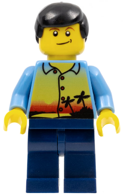 Lego, Minifigure, City, Town, Sunset and Palm Trees - Male, Dark Blue Legs, Black Male Hair, Lopsided Smile, TWN107