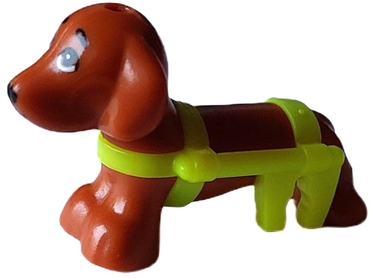 Lego, Minifigure, Dog, Friends Style, Dachshund with Molded Neon Yellow Wheelchair Harness and Printed Eyes and Black Nose Pattern (Pickle), 100559pb01