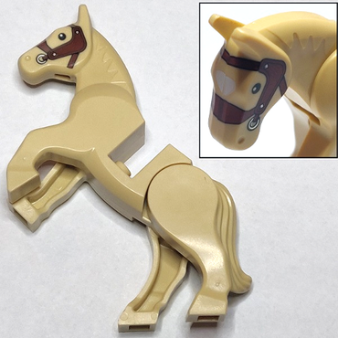 Lego, Minifigure, City, Animal, Land, Horse, Movable Legs with Black Eyes, White Pupils, Reddish Brown Bridle and White Blaze Pattern, 10352c01pb07