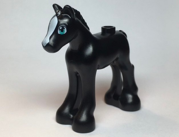 Lego, Minifigure, Horse, Friends Style, Baby Foal with Dark Turquoise Eyes, Dark Bluish Gray Eyebrows and White Blaze Pattern (Disney Khan), 11241pb07