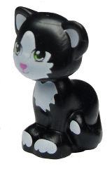 Lego, Minifigure, Animal, Cat, Mini Doll Style, Sitting with Lime Eyes, Dark Pink Nose, White Inner Ears, Patches and Paws Pattern (Friends Felix / Disney Lucifer), 11602PB01
