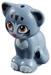 Lego, Minifigure, Animal, Cat, Friends Style, Sitting with Medium Nougat Eyes, Dark Pink Nose, Black Inner Ears and Stripes, White Patches and Paws Pattern (Chico), 11602PB04