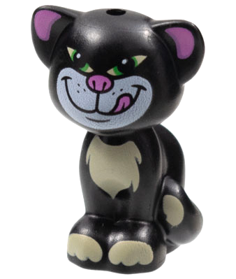Lego, Minifigure, Animal, Cat, Mini Doll Style, Sitting with Bright Green Eyes, Dark Pink Nose, Inner Ears and Tongue, White Face, Bright Light Yellow Patches and Paws Pattern (Disney Lucifer), 11602pb07