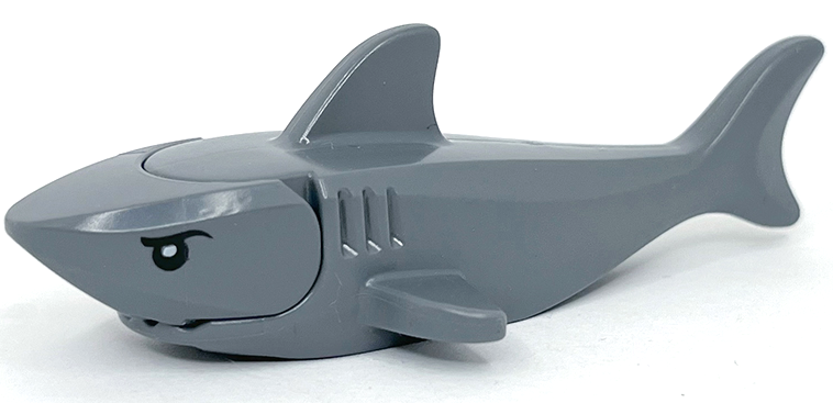 Lego, Minifigure, Animal, Shark with Rounded Nose and Debossed Gills with Black Eyes with Eyelids and White Partial Circle Glints Pattern, 14518c04pb01