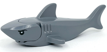 Lego, Minifigure, Animal, Shark with Rounded Nose and Debossed Gills with Black Eyes with Eyelids and White Partial Circle Glints Pattern, 14518c04pb01