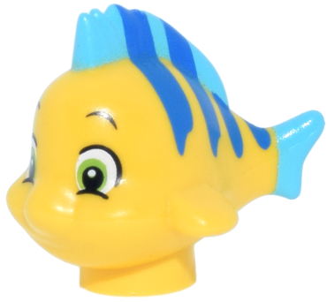 Lego, Minifigure, Animal, Fish, Disney with Blue Stripes, Medium Azure Dorsal and Caudal Fins, Lime Eyes with Bottom Eyelids Pattern (Flounder / Fabius), 69901PB04