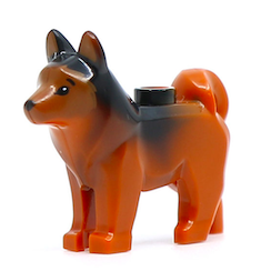 Lego, Minifigure, Animal, Dog, Husky with Marbled Black Ears and Back and Printed Black Eyes and Nose, Dark Orange Face and Ears Pattern (Copper / Jurassic World Red), ANIMALDOG02