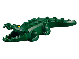 Lego, Minifigure, Land, Animal, Alligator / Crocodile with 20 Teeth with Yellow Eyes with White Glints Pattern with Light Bluish Gray Technic, Pin 1/2, 18904c02pb01