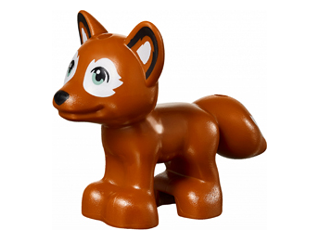 Lego, Minifigure, Animal, Fox, Mini Doll Style with Black Nose, Sand Green Eyes and White Around Eyes and on Tail Pattern, 19532pb02