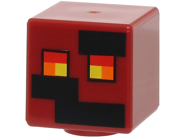 Lego, Minifigure, Minecraft, Minifigure, Head, Modified Cube with Pixelated Black Rectangles and Red, Orange, and Yellow Eyes Pattern (Minecraft Magma Cube) 19729pb020