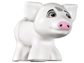 Lego, Minifigure, Animal, Pig, Baby Piglet, Friends Style with Black Eyebrows, Reddish Brown Eyes Looking Straight, Bright Pink Nose, and Dark Bluish Gray Rough Spots Pattern (Disney Pua), 28318pb01