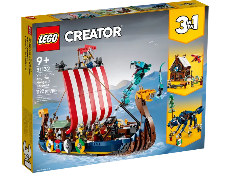 Lego, Set, Sealed, Creator, 3 in 1, Viking Ship and Midgard Serpent, 31132