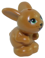 Lego, Minifigure, Animal, Bunny / Rabbit, Friends Style, Sitting with Green Eyes, Black Nose and Mouth, and Bright Pink Tongue Pattern, 34050pb01