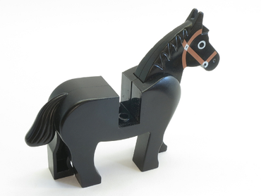 Lego, Minifigure, Horse with Black Eyes Circled with White, Brown Bridle Pattern, 4493C01PB02