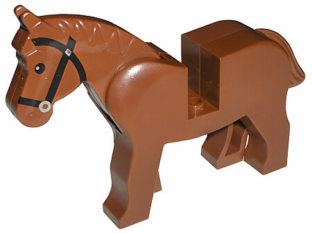Lego, Minifigure, Animal, Kingdoms, Horse with Black Eyes, Silver Pupils and Black Bridle Pattern, 4493c01pb05