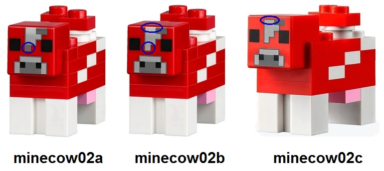 Lego, Minifigure, Minecraft, Minecraft Cow, Mooshroom, Light Bluish Gray Pixel Between Eyes, Brick Built, minecow02b