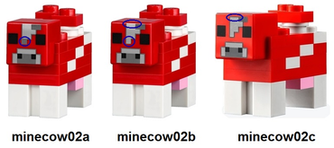 Lego, Minifigure, Minecraft, Minecraft Cow, Mooshroom, Light Bluish Gray Pixel Between Eyes, Brick Built, minecow02b