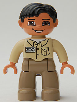 Lego, Duplo, Minifigure, Town, Lego Ville, Male, Dark Tan Legs, Tan Top, Black Hair, Brown Eyes, Zoo Keeper, 47394pb018