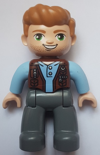Lego, Duplo, Minifigure, Duplo Figure Lego Ville, Male, Dark Bluish Gray Legs, Reddish Brown Vest, Dark Tan Hair (Jurassic World Owen Grady), 47394pb321