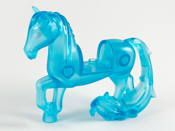 Lego, Minifigure, Horse, Friends Style with 2 x 2 Cutout, Long Swooshy Tail with Metallic Light Blue Eyes Pattern (Disney Nokk) Trans-Light Blue, 58484c01pb01-1