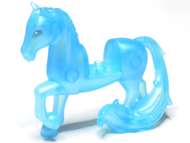 Lego, Minifigure, Horse, Friends Style with 2 x 2 Cutout, Long Swooshy Tail with Metallic Light Blue Eyes Pattern (Disney Nokk) Satin Trans-Light Blue, 58484c01pb01-2