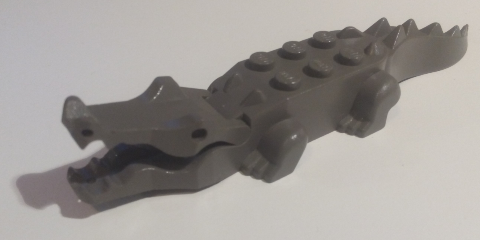 Lego, Minifigure, Animal, Alligator / Crocodile with 8 Teeth, Pin 1/2, Dark Gray, 6026c01