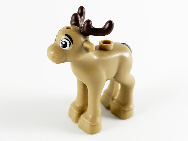 Lego, Minifigure, Animal, Reindeer, Fawn with Molded Dark Brown Antlers and Tail and Printed Black Eyes and Eyebrows Pattern, ANIMALREINDEER