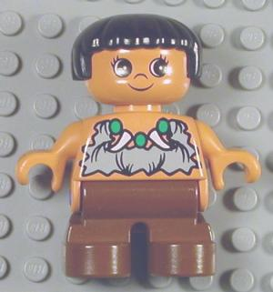 Lego, Duplo, Minifigure, Dino, Child Type 2 Girl, Brown Legs, Animal Tooth, Claw Necklace, Black Hair, Cavegirl, 6453pb002