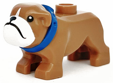 Lego, Minifigure, Animal, Dog, Bulldog with Molded Blue Collar and Printed Black Eyes, Nose and Mouth, and White Muzzle Pattern, 65388PB02