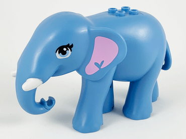 Lego, Minifigure, Animal, Elephant, Friends Style with Bright Light Blue Eyes with Eyelashes, Bright Pink Inner Ears and White Tusks Pattern, ANIMALELEPHANT01