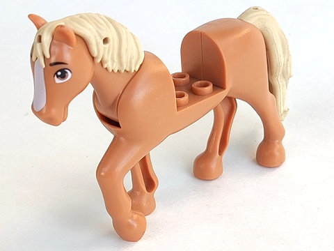 Lego, Minifigure, Land, Animal, Horse, Friends Style with 2 x 2 Cutout and Movable Neck with Fixed Flexible Rubber Tan Tail and Mane with White Blaze Pattern, 69820c01pb06
