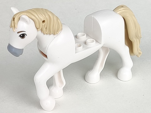 Lego, Minifigure, Land, Animal, Horse, Friends Style with 2 x 2 Cutout and Movable Neck with Fixed Flexible Rubber Tan Tail and Mane with Dark Tan Eyes and Eyebrows, Light Bluish Gray Muzzle Pattern, 69820c01pb07