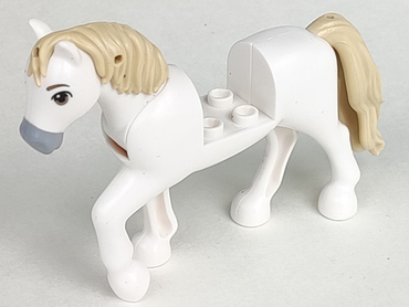 Lego, Minifigure, Land, Animal, Horse, Friends Style with 2 x 2 Cutout and Movable Neck with Fixed Flexible Rubber Tan Tail and Mane with Dark Tan Eyes and Eyebrows, Light Bluish Gray Muzzle Pattern, 69820c01pb07