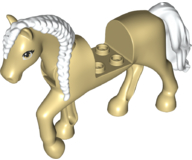 Lego, Minifigure, Animal, Horse, Mini Doll Style with 2 x 2 Cutout and Movable Neck with Fixed Flexible Rubber White Tail and Braided Mane with Tan Eyes, Black Eyelashes Pattern (Friends Melody), 69820C02PB02