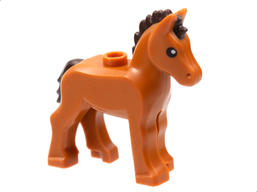Lego, Minifigure, Horse, Baby Foal with Stud on Back with Molded Dark Brown Mane and Tail and Printed Black Eyes with White Pupils Pattern, 82445pb01