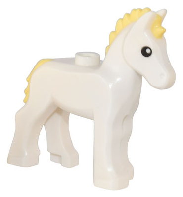 Lego, Minifigure, Horse, Baby Foal with Stud on Back with Molded Bright Light Yellow Mane and Tail and Printed Black Eyes with White Pupils Pattern, 82445pb0