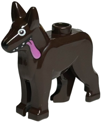 Lego, Minifigure, City, Animal, Dog, Alsatian / German Shepherd with White Eyes, Black Nose and Dark Pink Tongue Pattern (Dante), 92586pb08