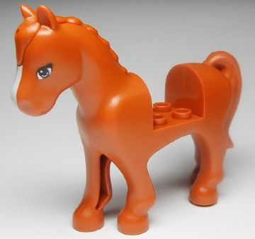 Lego, Minifigure, Horse, Friends Style with 2 x 2 Cutout with Blue Eyes and White Blaze Pattern, 93083c01pb01