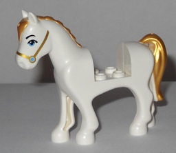 Lego, Minifigure, Horse, Friends Style with 2 x 2 Cutout with Medium Blue Eyes and Face Decoration, Gold Mane and Tail Pattern, 93083c01pb15