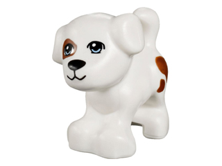 Lego, Minifigure, Animal, Dog, Mini Doll Style, Puppy, Standing with Bright Light Blue Eyes, Black Nose and Mouth, Reddish Brown Patch and Spots Pattern (Friends Charlie / Jacky), 93088pb01