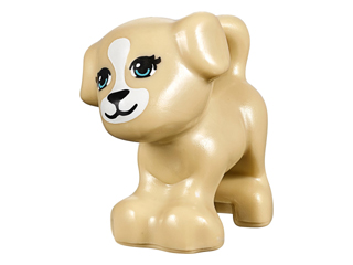 Lego, Minifigure, Animal, Dog, Friends Style, Puppy, Standing with Medium Azure Eyes with Outline, Black Nose and Mouth, White Blaze and Muzzle Pattern, 93088pb03