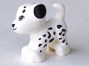 Lego, Minifigure, Animal, Dog, Mini Doll Style, Puppy, Standing with Medium Lavender Eyes, Black Nose, Mouth, and Spots Pattern (Friends Cookie), 93088PB04