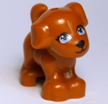 Lego, Minifigure, Animal, Dog, Friends Style, Puppy, Standing with Dark Turquoise Eyes, Black Nose and Mouth, Dark Bluish Gray Patch Pattern (Cookie), 93088pb10