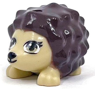 Lego, Minifigure, Animal, Hedgehog, Friends Style with Black Eyes, Eyelashes and Nose and Dark Brown Spines Pattern, 98389pb02